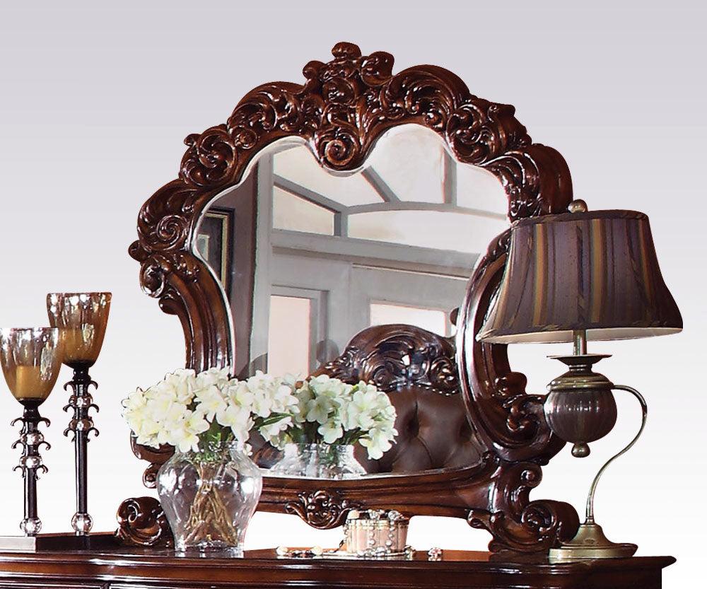 Acme Vendome Landscape Mirror with Intricate Details in Cherry 22004  Las Vegas Furniture Stores