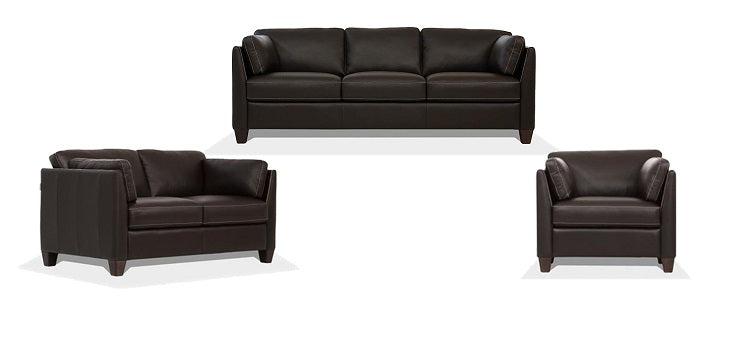 Matias Chocolate Leather 3-Piece Living Room Set  Las Vegas Furniture Stores