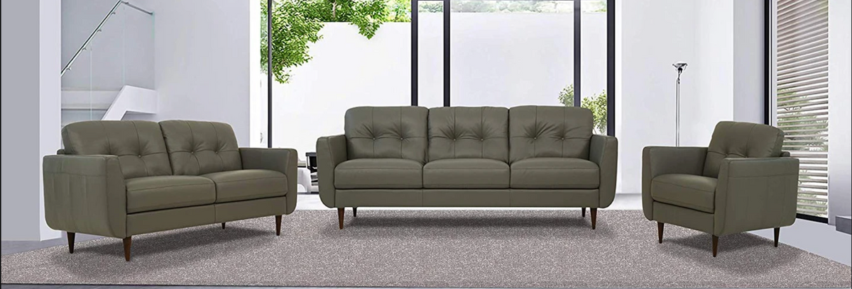 Radwan Pesto Green Leather 3-Piece Living Room Set  Las Vegas Furniture Stores
