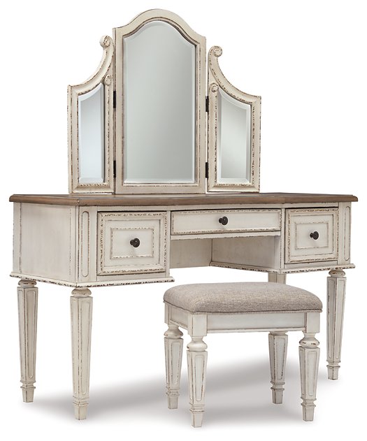Realyn Vanity and Mirror with Stool  Las Vegas Furniture Stores