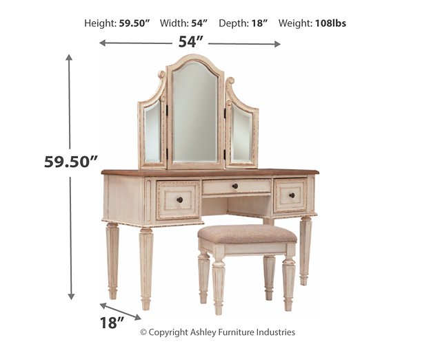 Realyn Vanity and Mirror with Stool - Half Price Furniture