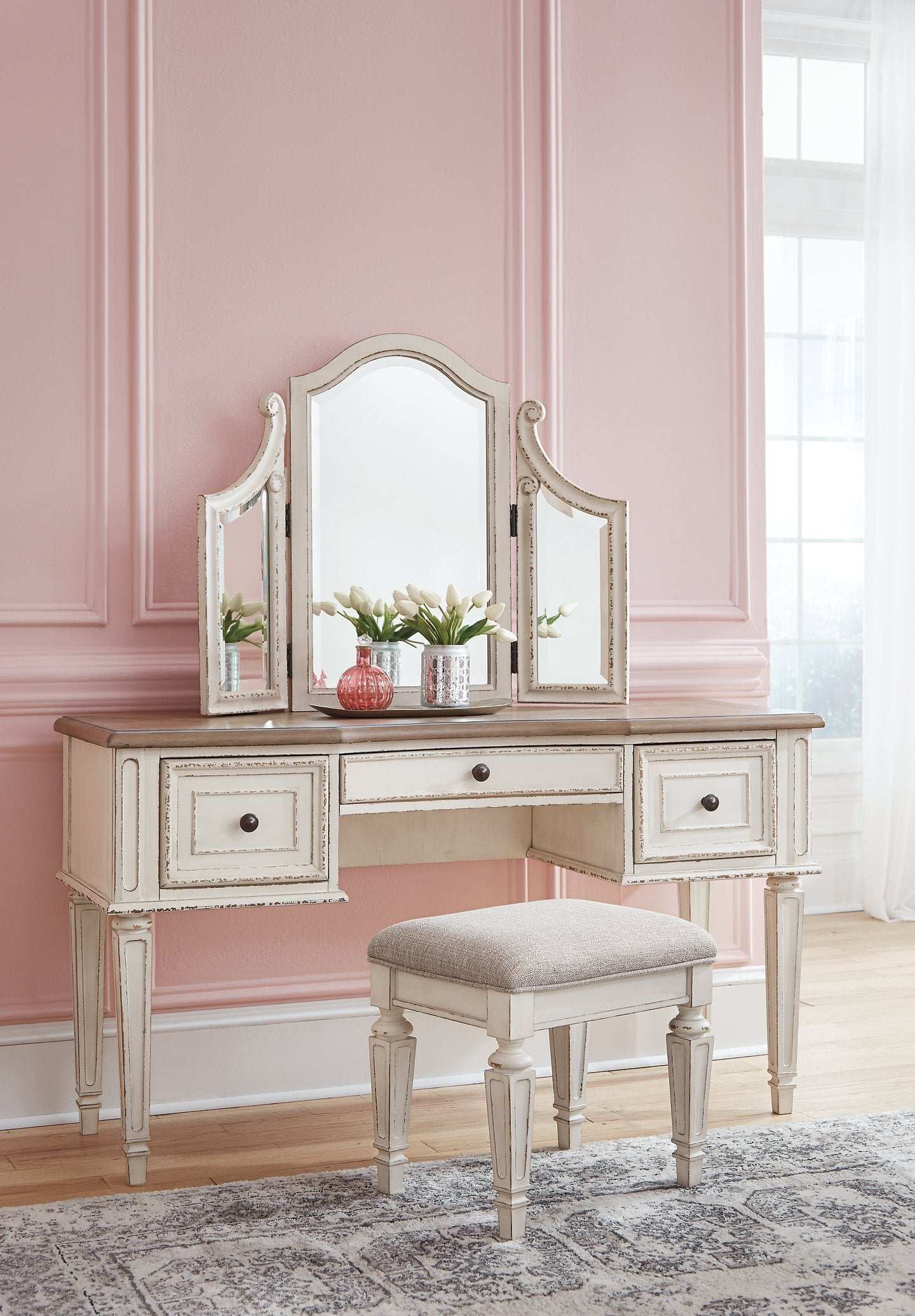Realyn Vanity and Mirror with Stool - Half Price Furniture