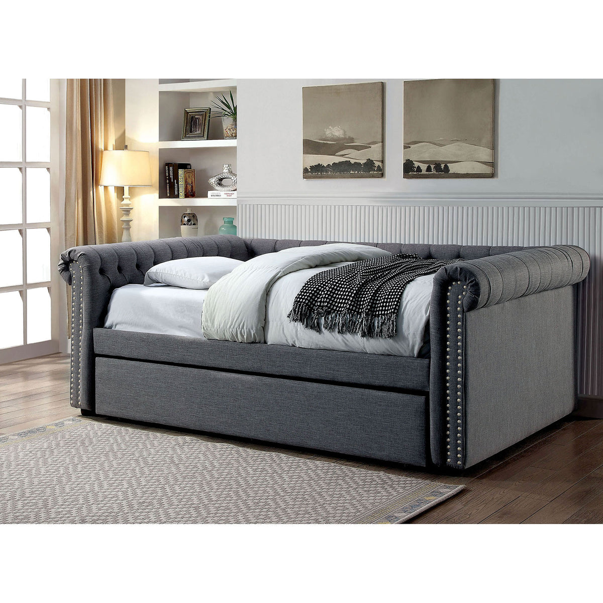 LEANNA Gray Full Daybed w/ Trundle, Gray LEANNA Gray Full Daybed w/ Trundle, Gray Half Price Furniture