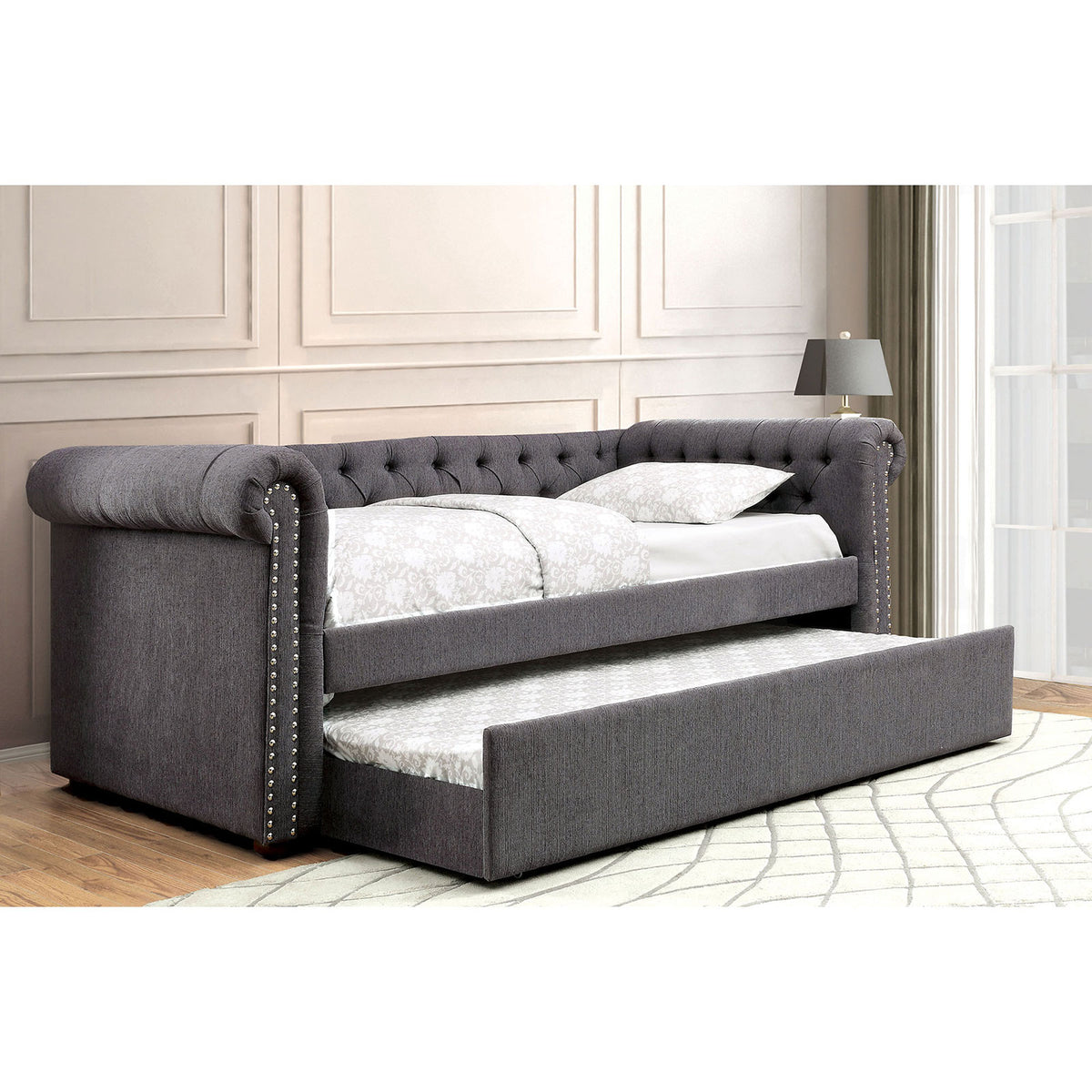LEANNA Gray Daybed w/ Trundle, Gray LEANNA Gray Daybed w/ Trundle, Gray Half Price Furniture