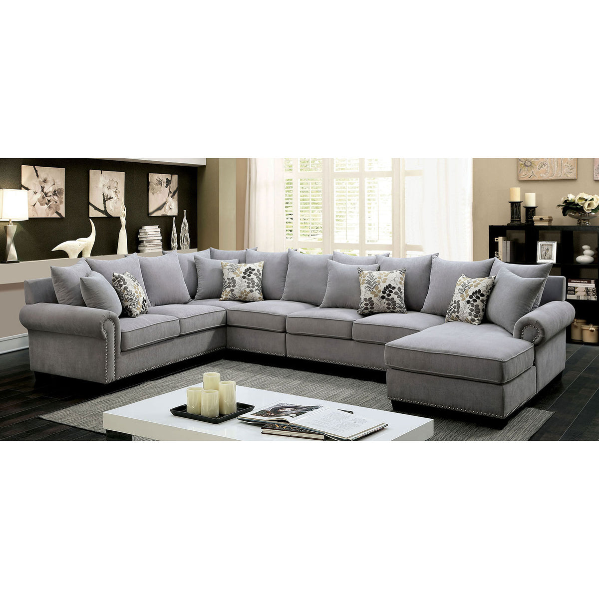 SKYLER II Gray Sectional, Gray - Half Price Furniture