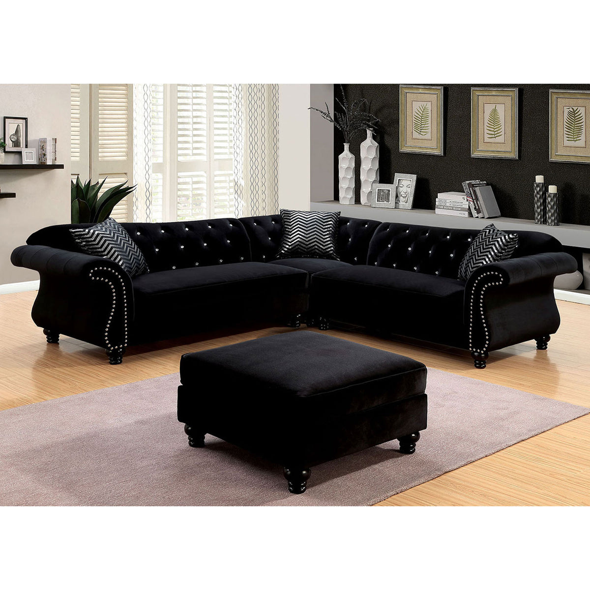 JOLANDA II Black Sectional, Black - Half Price Furniture