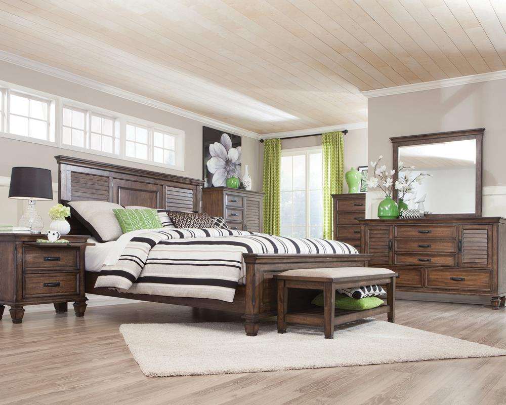 Franco Eastern King Panel Bed Burnished Oak - Half Price Furniture