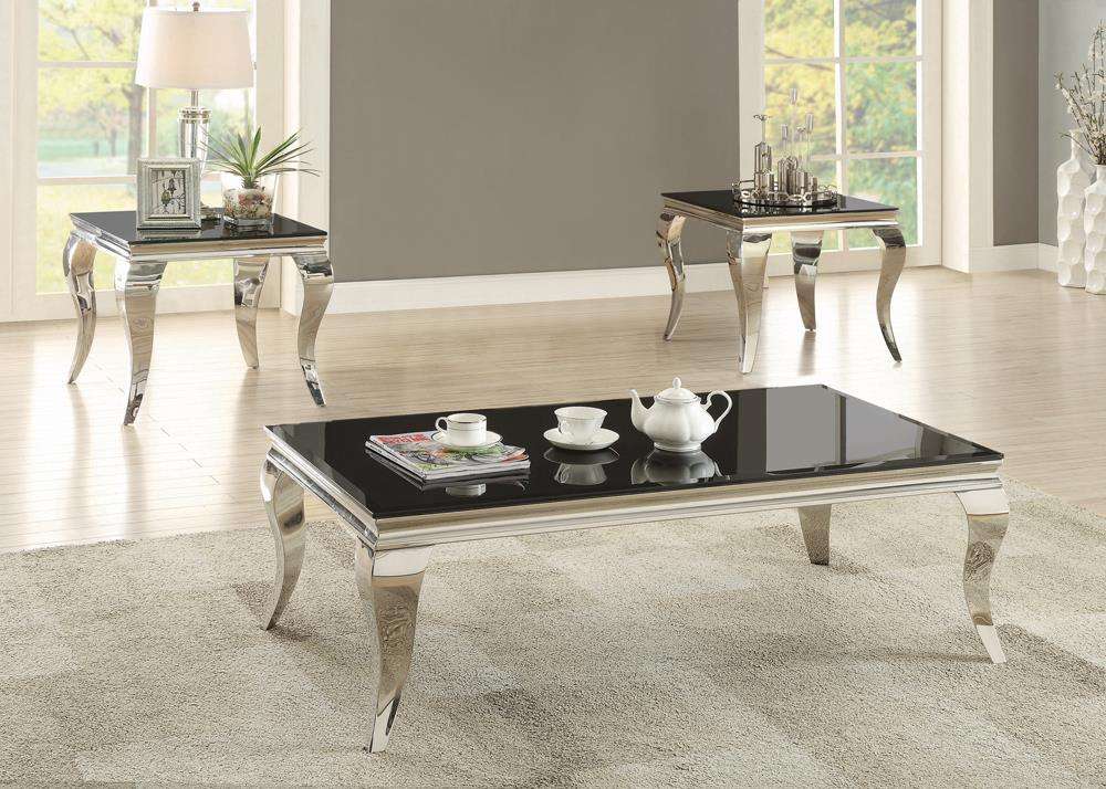 Luna Square End Table Chrome and Black - End Table - Half Price Furniture