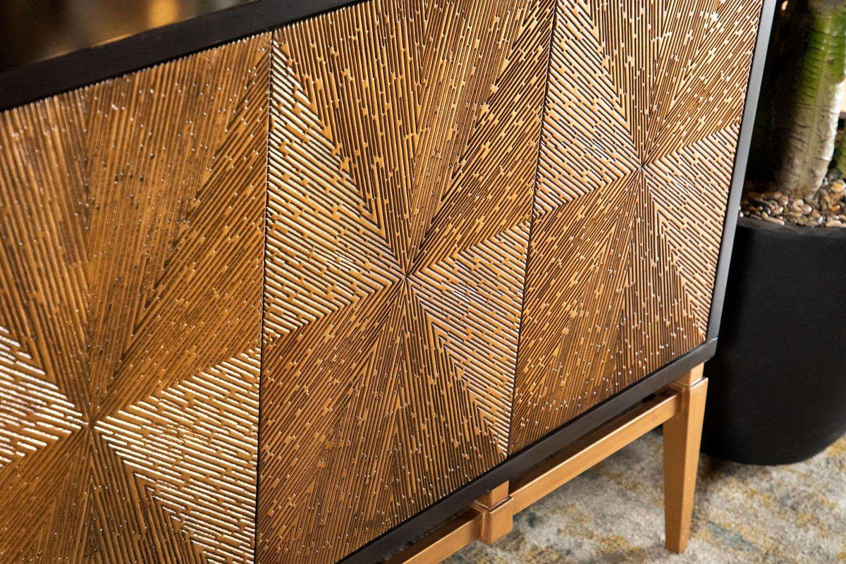 Zira Sunburst 4-door Accent Cabinet Brown and Antique Gold - Half Price Furniture