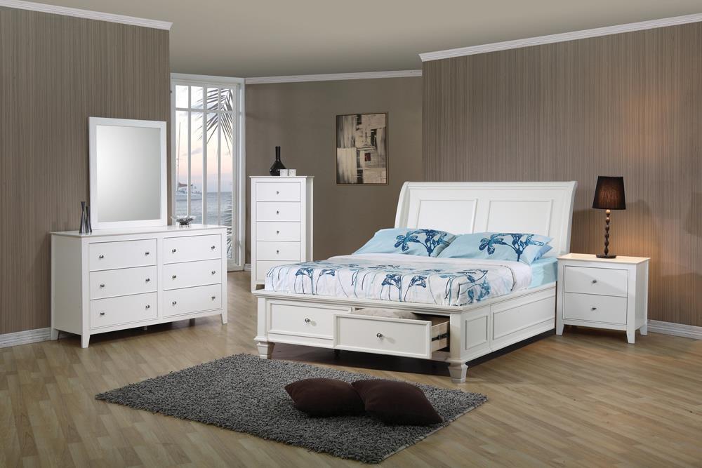 Selena Full Sleigh Bed with Footboard Storage Cream White - Half Price Furniture