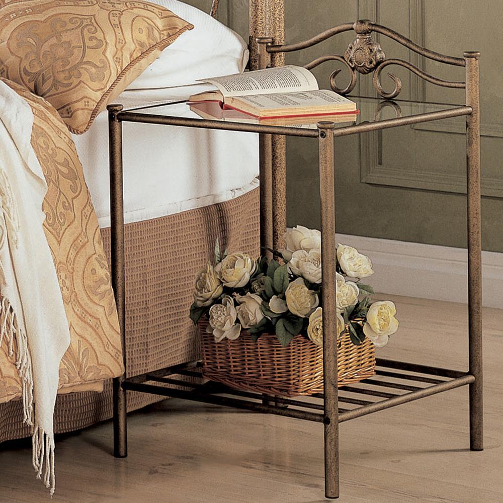Sydney 2-shlef Nightstand Antique Brushed Gold Half Price Furniture