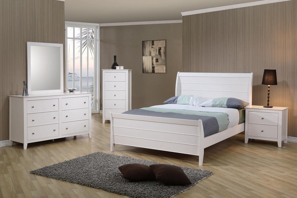 Selena Full Sleigh Platform Bed Cream White - Bed - Half Price Furniture