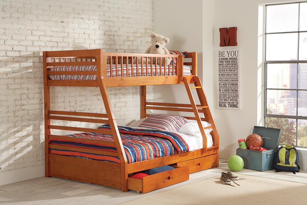 Ashton Twin Over Full 2-drawer Bunk Bed Honey  Las Vegas Furniture Stores