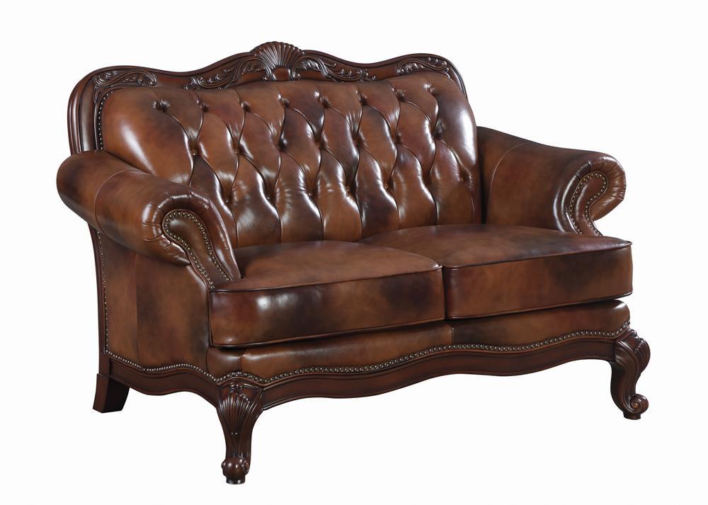 Victoria Tufted Back Loveseat Tri-tone and Brown  Las Vegas Furniture Stores
