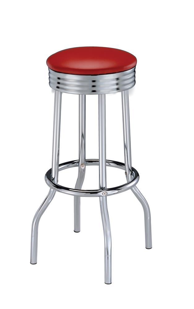 Theodore Upholstered Top Bar Stools Red and Chrome (Set of 2)  Las Vegas Furniture Stores