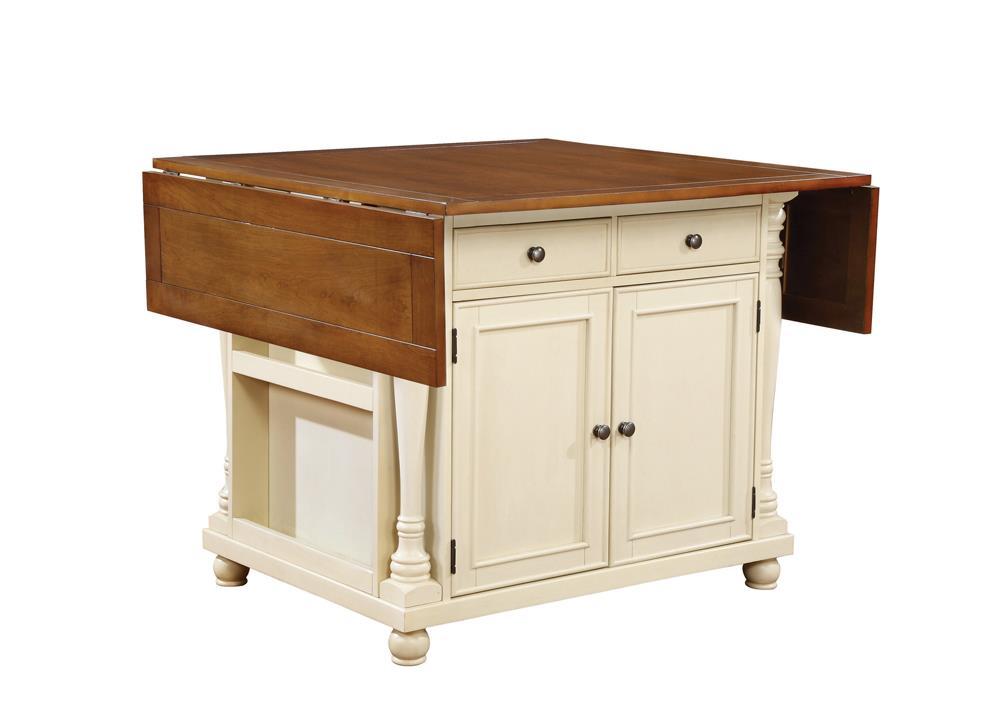 Slater 2-drawer Kitchen Island with Drop Leaves Brown and Buttermilk - Kitchen Island - Half Price Furniture
