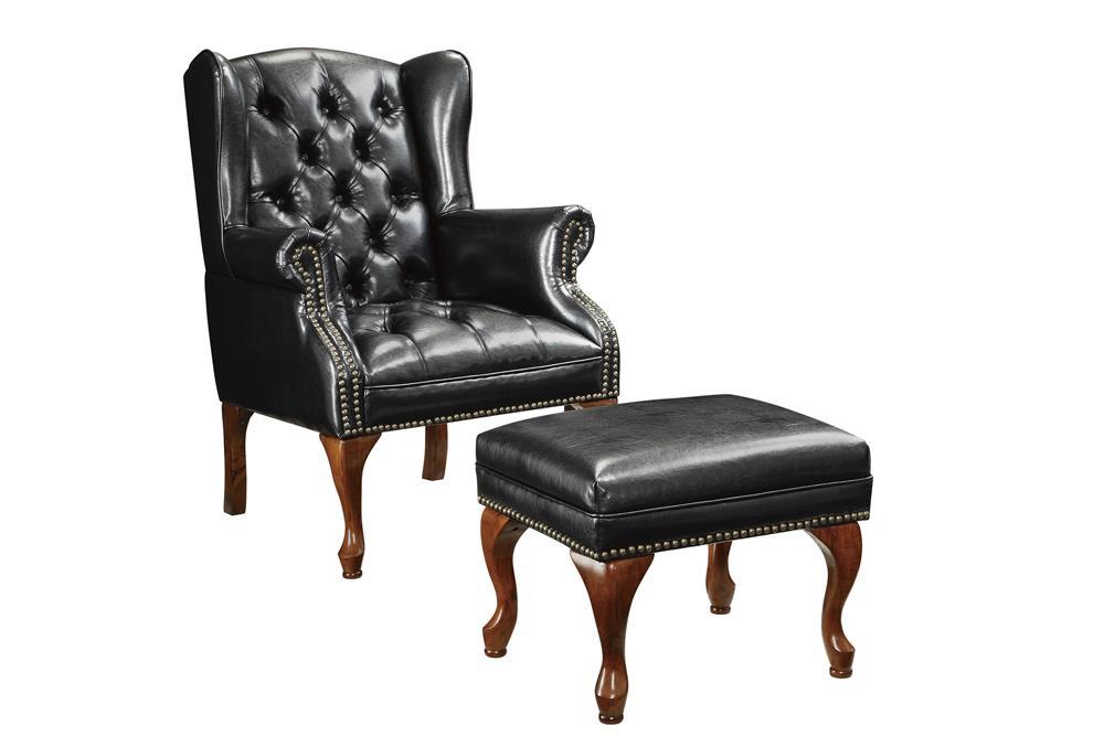 Roberts Button Tufted Back Accent Chair with Ottoman Black and Espresso - Accent Chair - Half Price Furniture