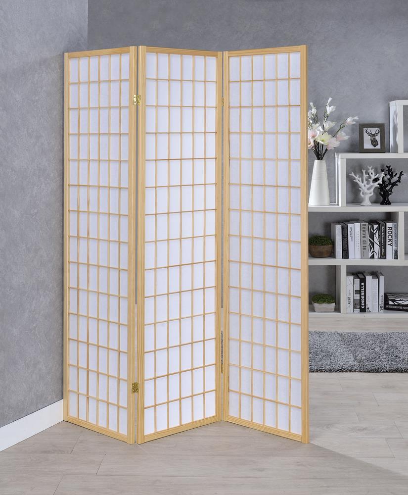 Carrie 3-panel Folding Screen Natural and White - Room Divider - Half Price Furniture