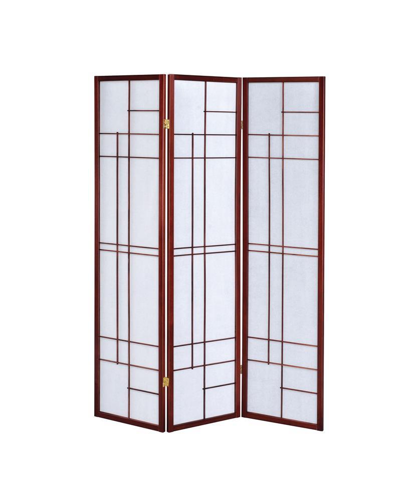 Katerina 3-panel Folding Floor Screen White and Cherry - Room Divider - Half Price Furniture