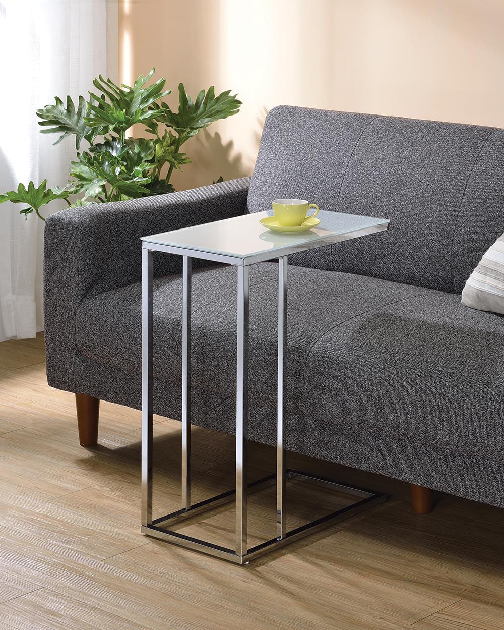 Stella Glass Top Accent Table Chrome and White Stella Glass Top Accent Table Chrome and White Half Price Furniture