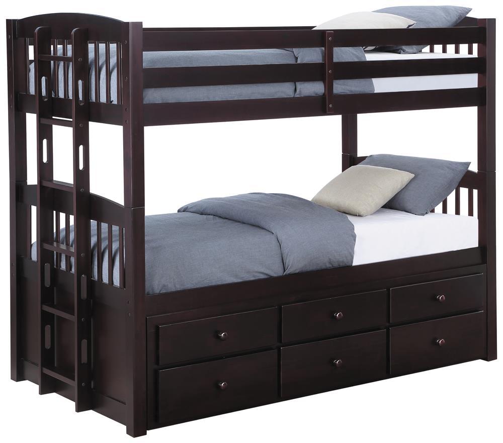 Kensington Twin Over Twin Bunk Bed with Trundle Cappuccino - Bunk Bed - Half Price Furniture