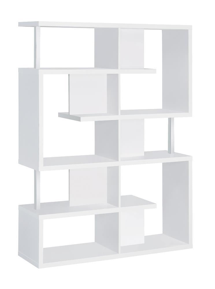 Hoover 5-tier Bookcase White and Chrome - Bookcase - Half Price Furniture