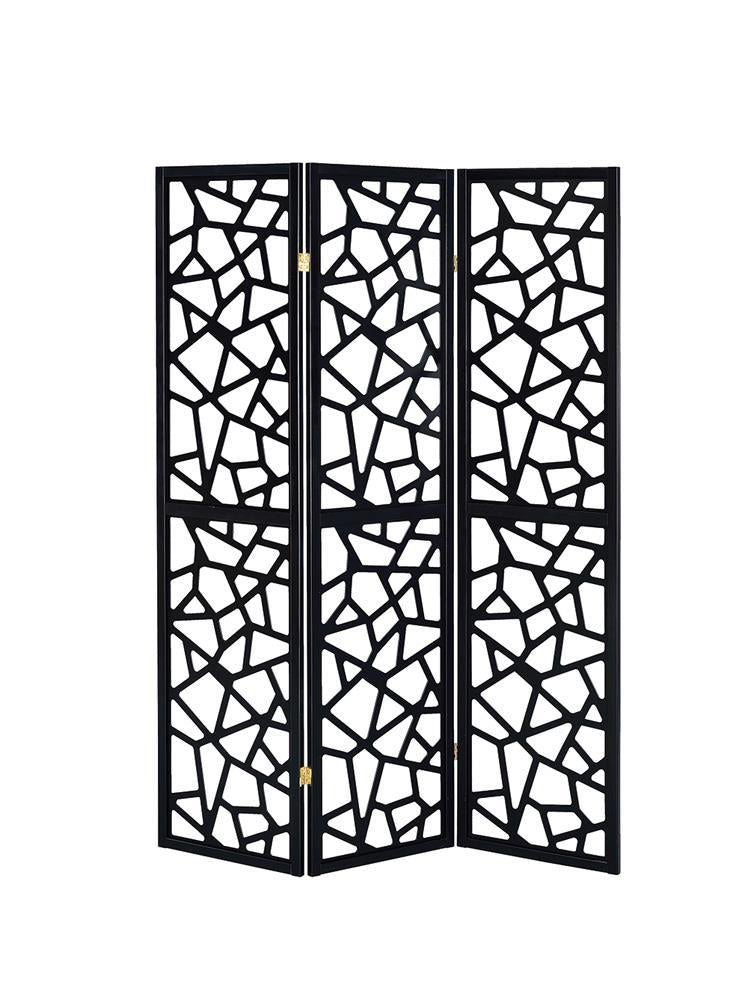 Nailan 3-panel Open Mosaic Pattern Room Divider Black - Room Divider - Half Price Furniture