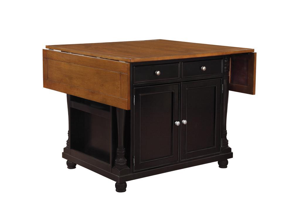 Slater 2-drawer Kitchen Island with Drop Leaves Brown and Black - Kitchen Island - Half Price Furniture