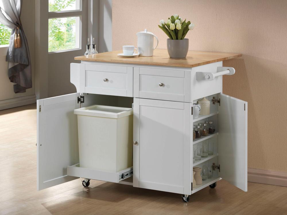 Jalen 3-door Kitchen Cart with Casters Natural Brown and White - Kitchen Cart - Half Price Furniture