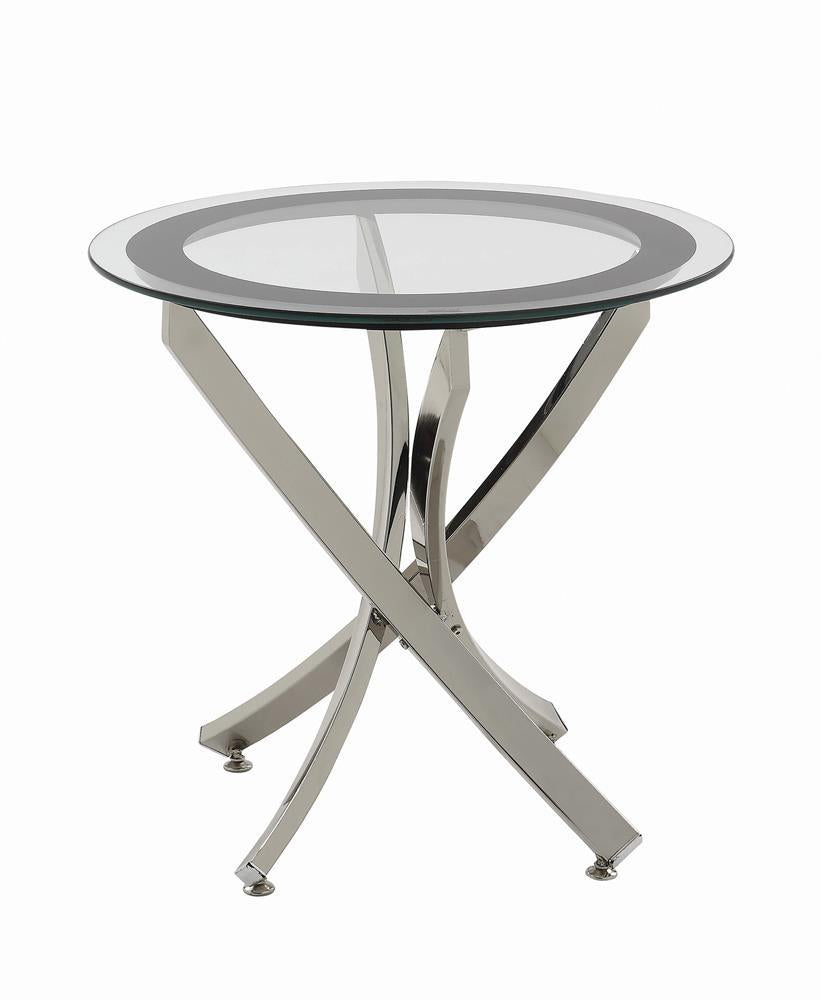 Brooke Glass Top End Table Chrome and Black  Las Vegas Furniture Stores