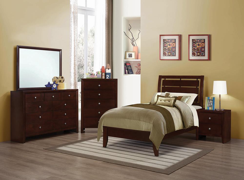 Serenity Twin Panel Bed with Cut-out Headboard Rich Merlot Serenity Twin Panel Bed with Cut-out Headboard Rich Merlot Half Price Furniture