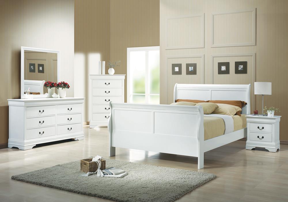 Louis Philippe Queen Sleigh Panel Bed White - Half Price Furniture