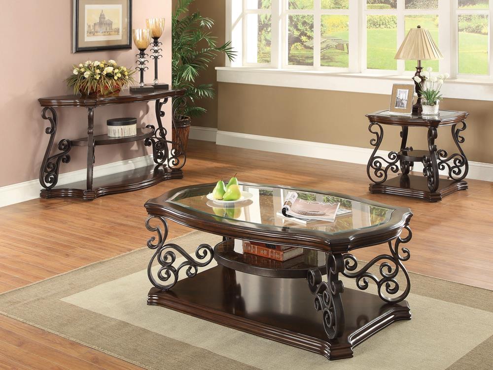 Laney Coffee Table Deep Merlot and Clear  Las Vegas Furniture Stores