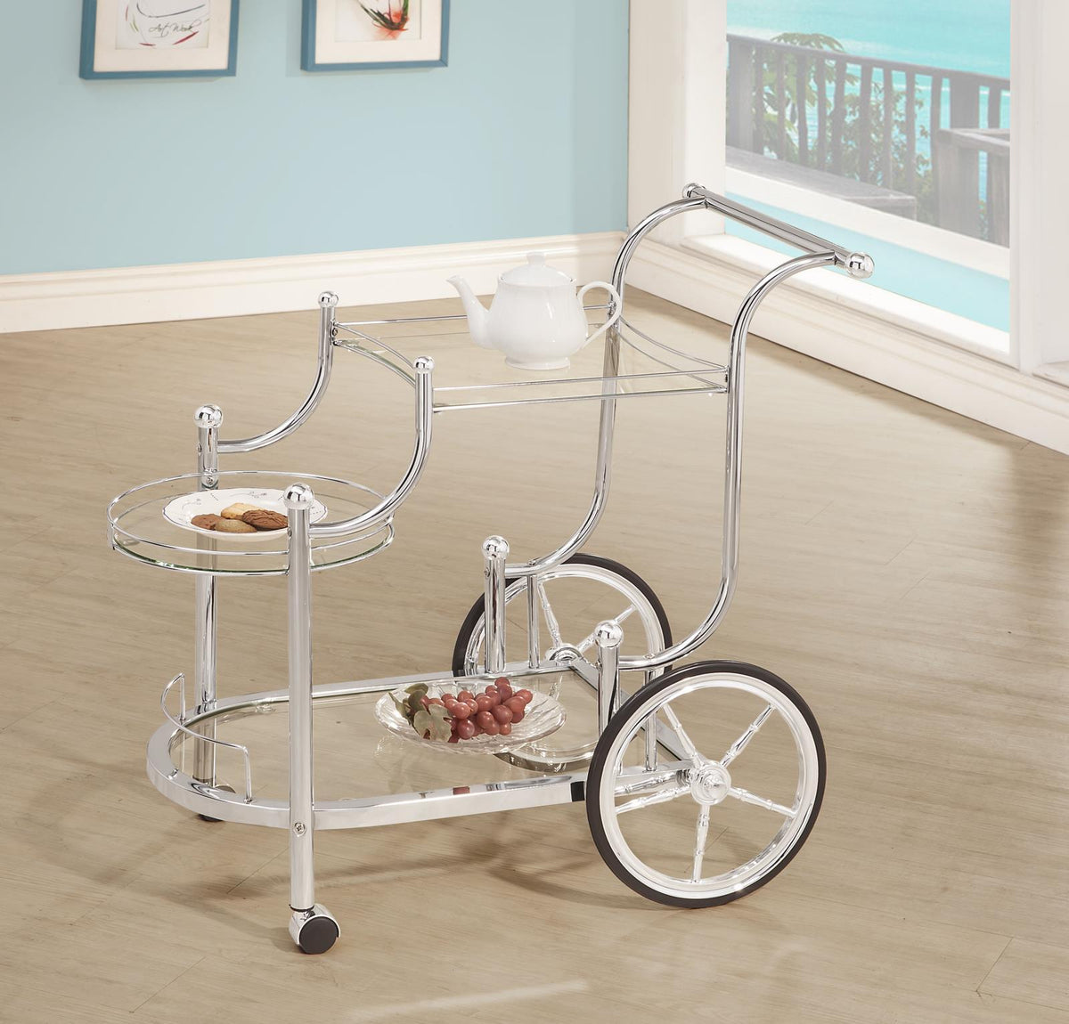 Sarandon 3-tier Serving Cart Chrome and Clear Sarandon 3-tier Serving Cart Chrome and Clear Half Price Furniture