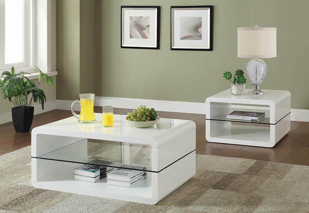 Elana Rectangle 2-shelf Coffee Table Glossy White - Coffee Table - Half Price Furniture