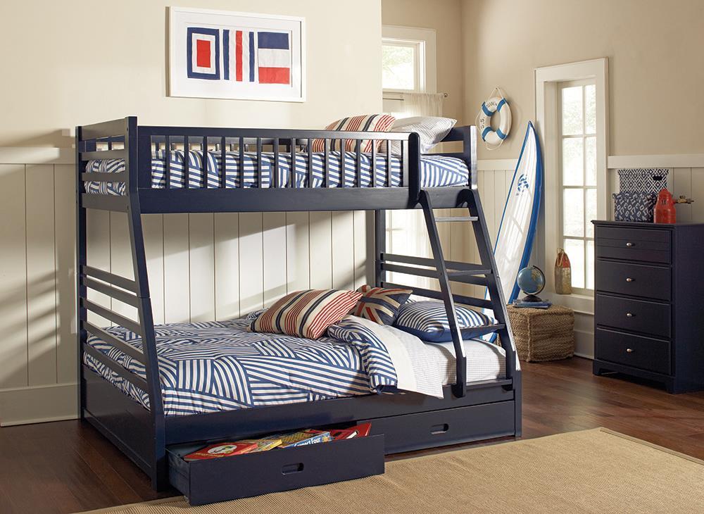 Ashton Twin Over Full 2-drawer Bunk Bed Navy Blue - Half Price Furniture