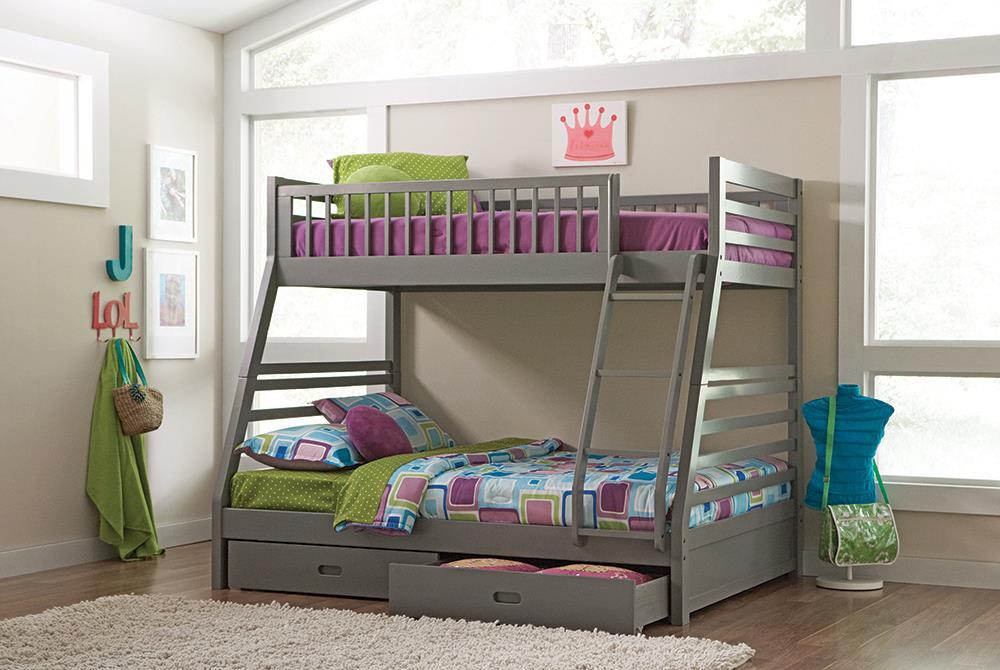 Ashton Twin Over Full Bunk 2-drawer Bed Grey - Bunk Bed - Half Price Furniture