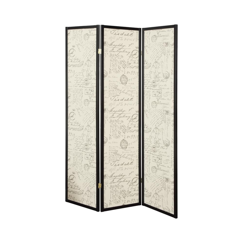 Felice 3-panel French Script Print Folding Screen Espresso - Room Divider - Half Price Furniture