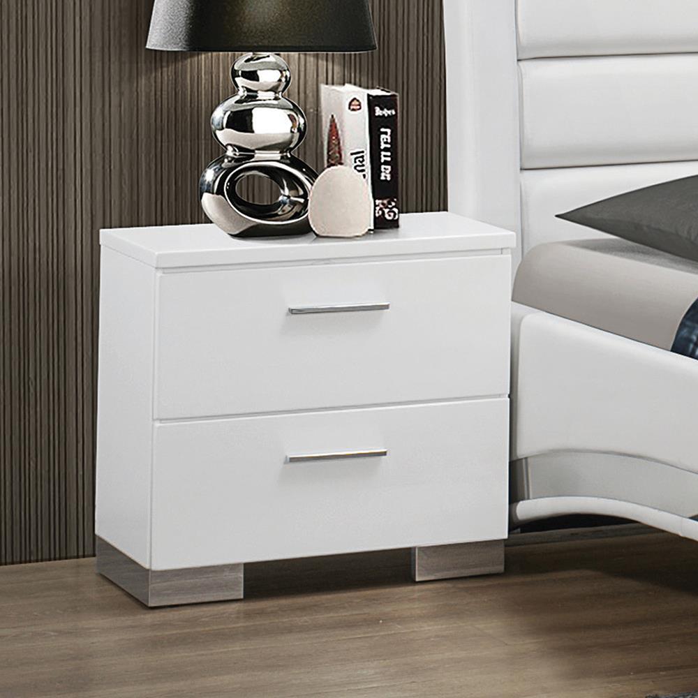 Felicity 2-drawer Nightstand Glossy White  Las Vegas Furniture Stores