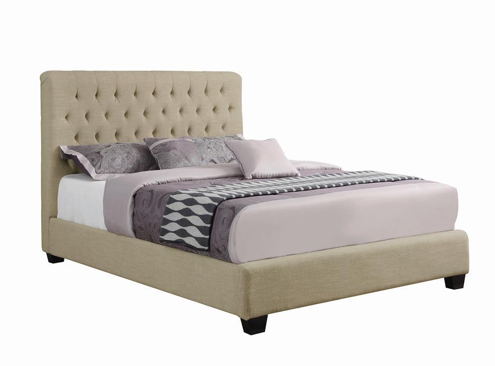 Chloe Tufted Upholstered Queen Bed Oatmeal - Bed - Half Price Furniture