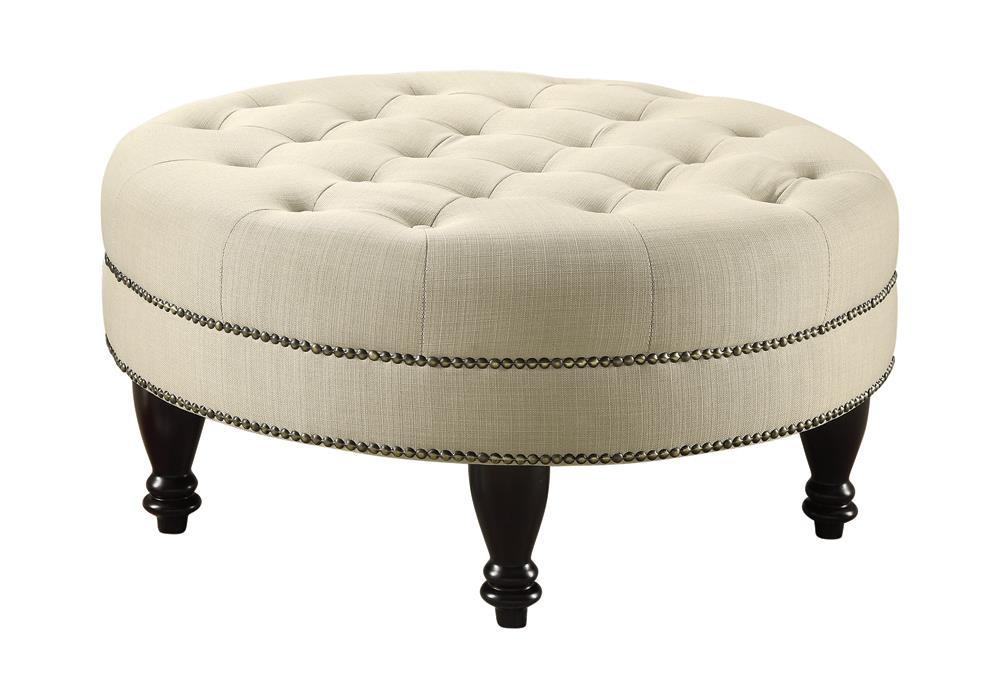 Elchin Round Upholstered Tufted Ottoman Oatmeal - Ottoman - Half Price Furniture
