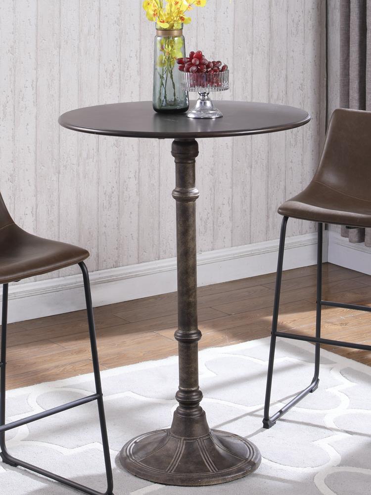 Oswego Round Bar Table Dark Russet and Antique Bronze - Half Price Furniture