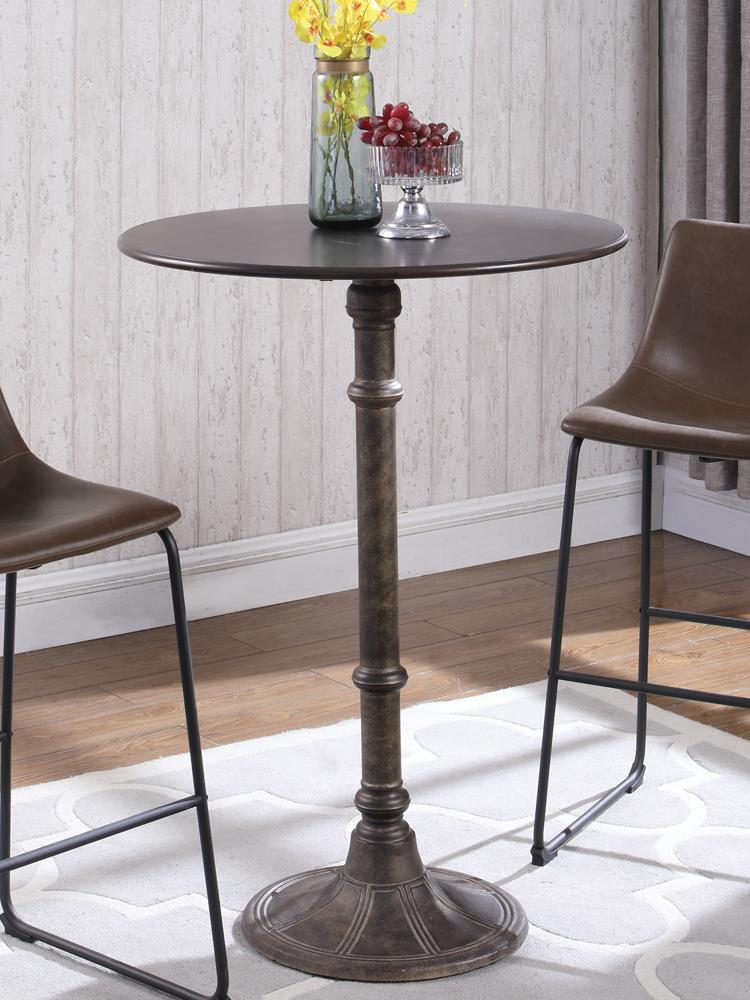 Oswego Round Bar Table Dark Russet and Antique Bronze - Counter Height Table - Half Price Furniture