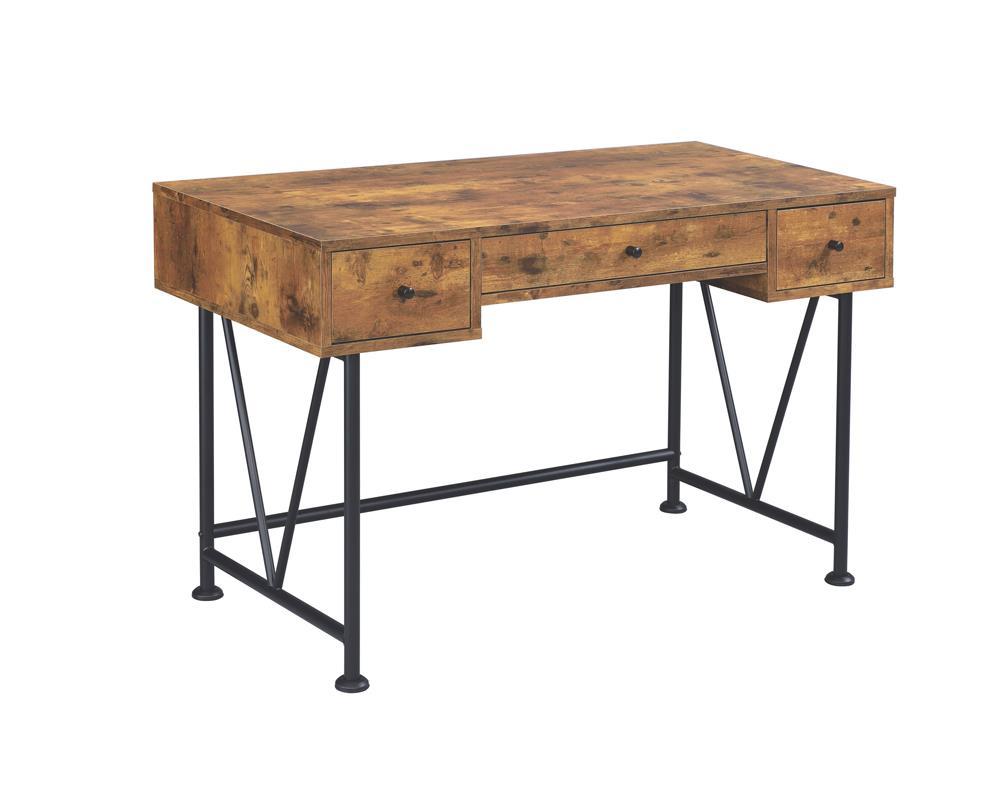 Analiese 3-drawer Writing Desk Antique Nutmeg and Black - Desk - Half Price Furniture