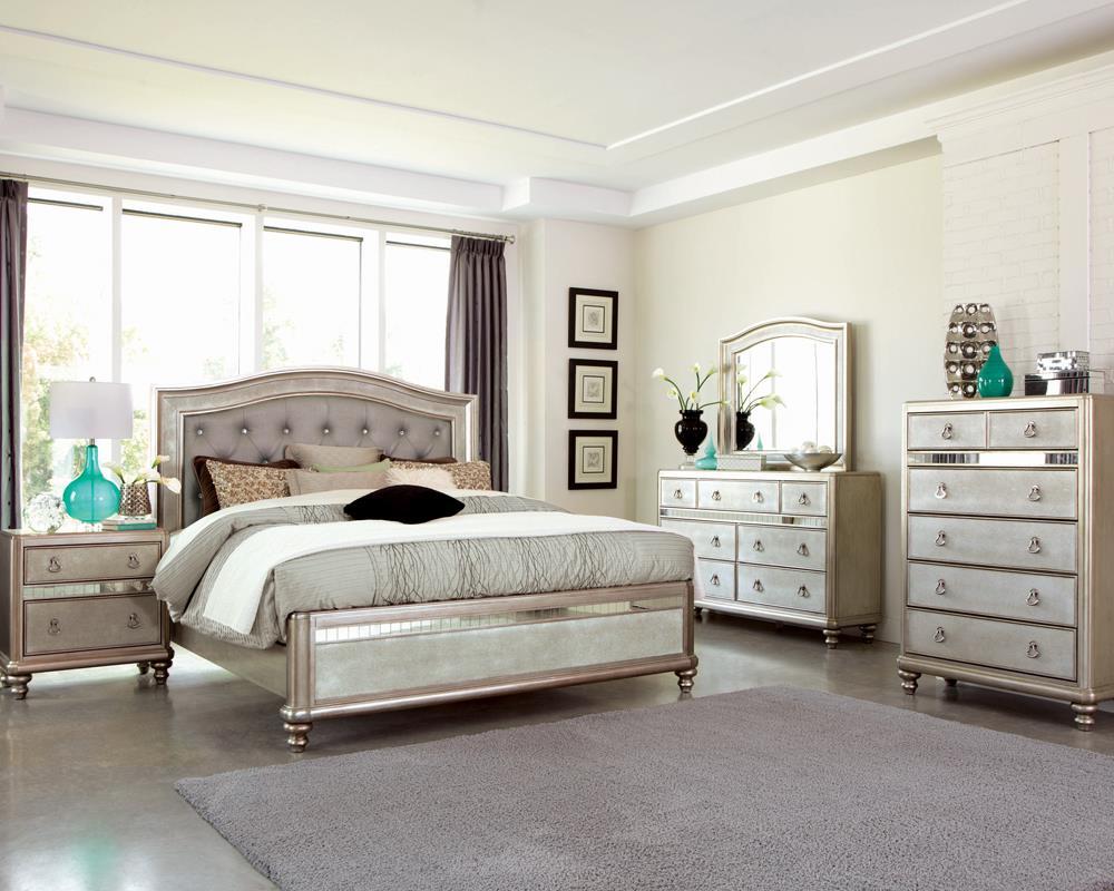 Bling Game Eastern King Panel Bed Metallic Platinum - Bed - Half Price Furniture