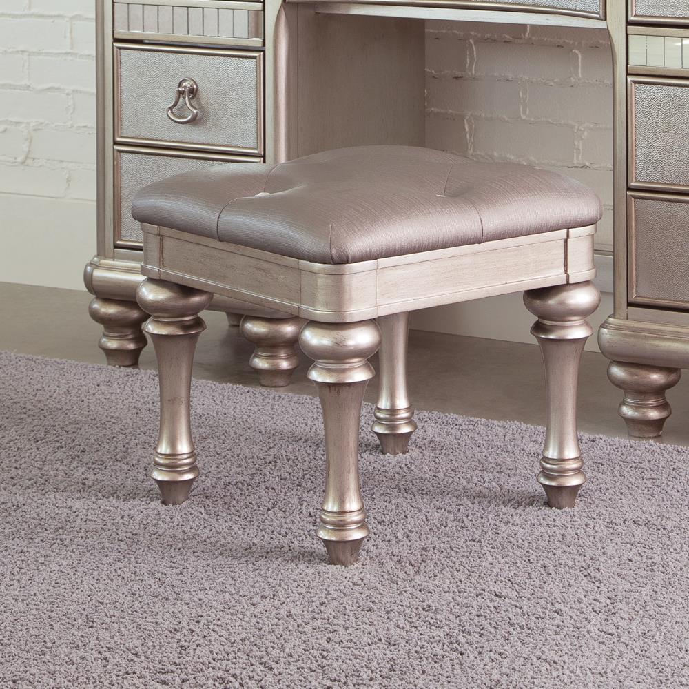 Bling Game Upholstered Vanity Stool Metallic Platinum - Vanity Stool - Half Price Furniture