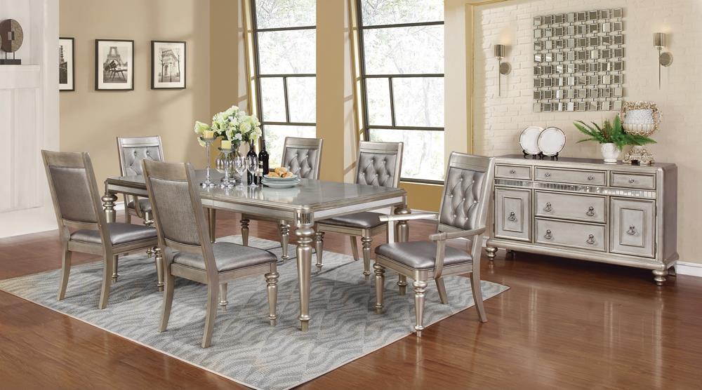 Bling Game Rectangular Dining Table with Leaf Metallic Platinum - Half Price Furniture
