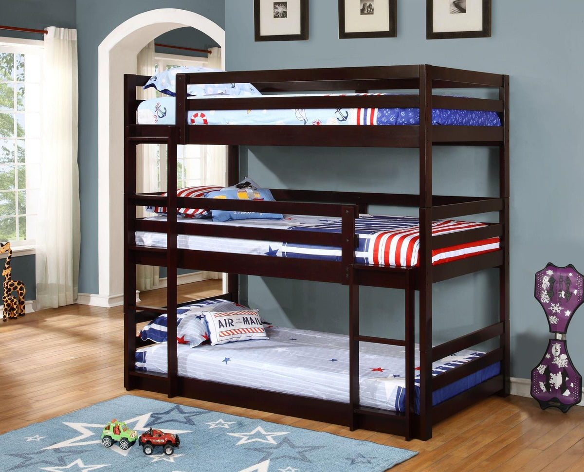Sandler Twin Triple Bunk Bed Cappuccino - Bunk Bed - Half Price Furniture