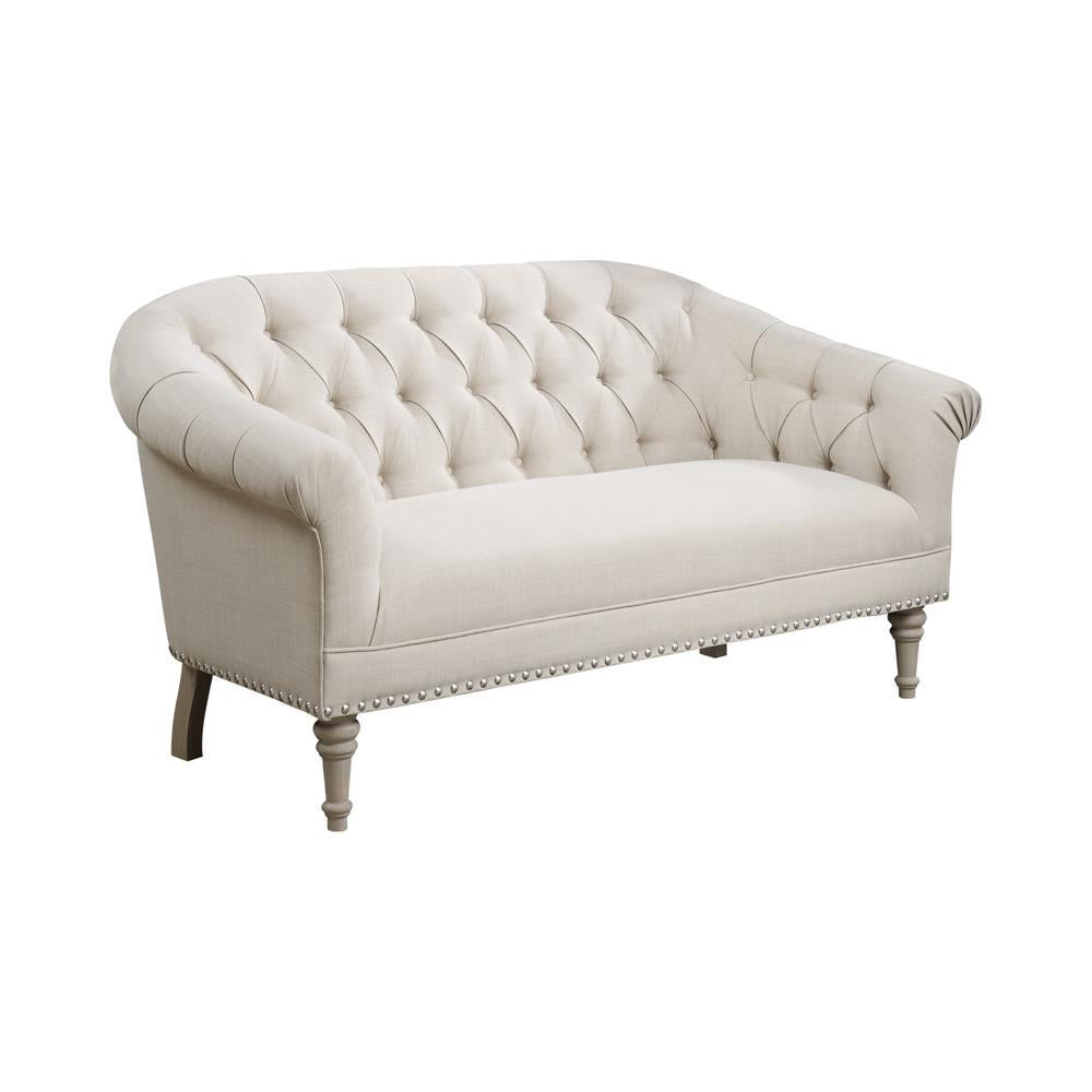 Billie Tufted Back Settee with Roll Arm Natural Billie Tufted Back Settee with Roll Arm Natural Half Price Furniture