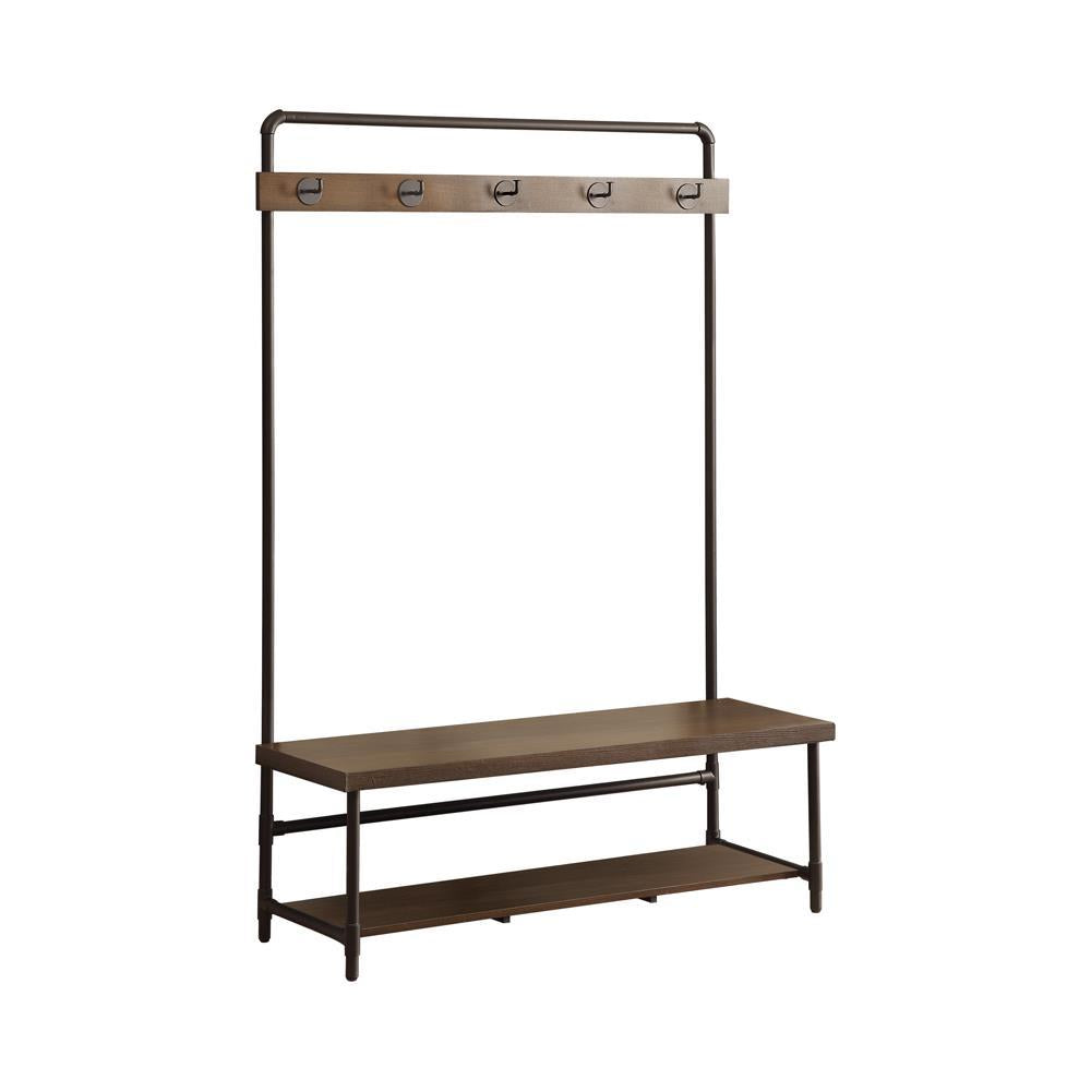 Alise Hall Tree with 5 Coat Hooks Chestnut and Dark Bronze - Hall Tree - Half Price Furniture